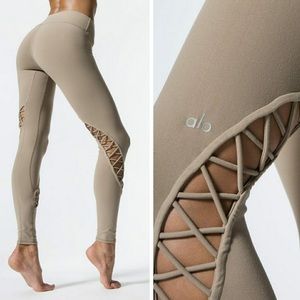 ALO Yoga Beige Leggings with Crisscross Detail
